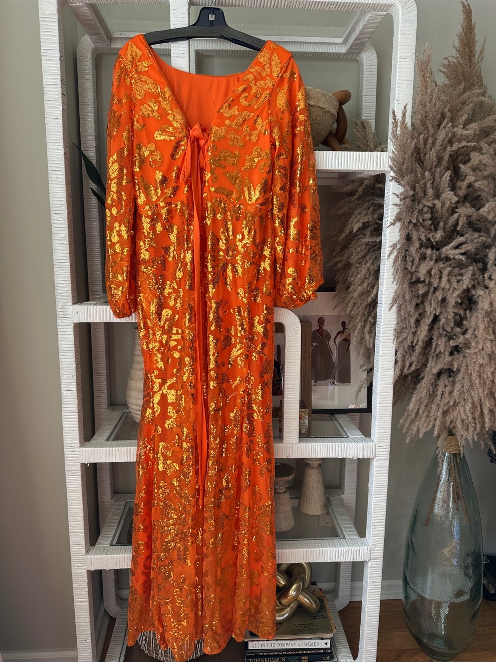 Elegant Orange Sequin Maxi Dress - Picture 6 of 7